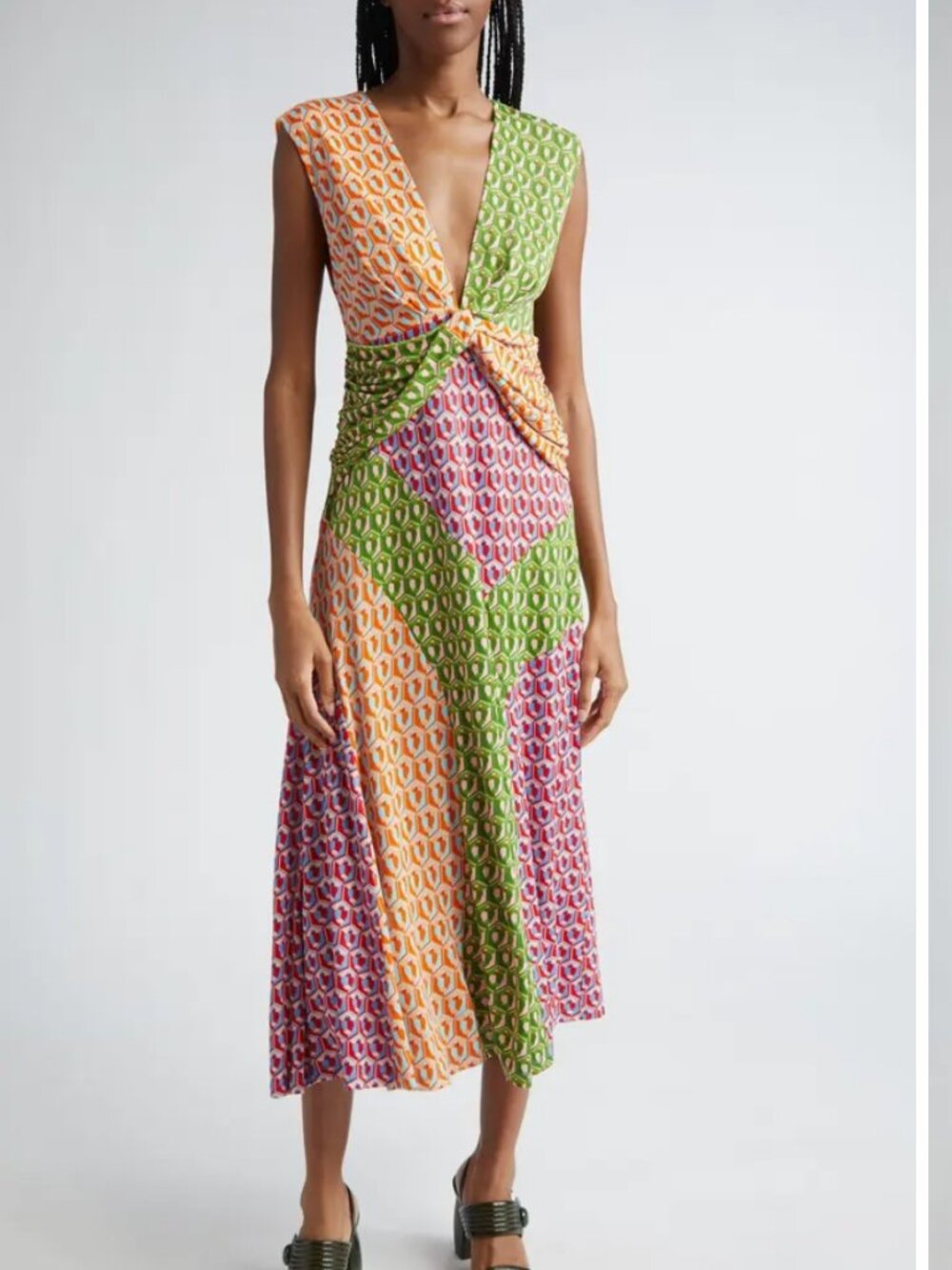 FARM Rio Cashew Knot Front Midi Dress size XL
